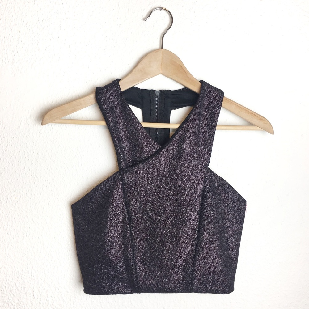 Express Metallic Criss Cross Crop Top